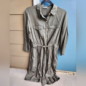 Dex Button-Down Olive Green Casual Dress, size M